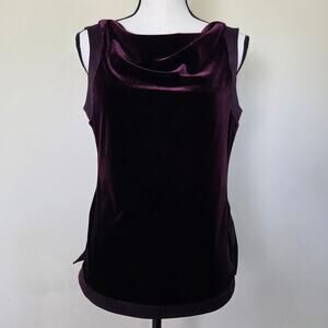 Sandra Darren 8 Velvet Sleeveless Pullover Tank Top Side Slit Cowl Neck Burgundy